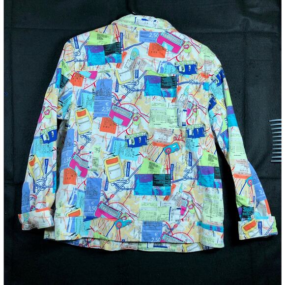 Attyre New York Women Jacket White Multicolored Travel Pattern Button Stretch XL - Picture 9 of 11